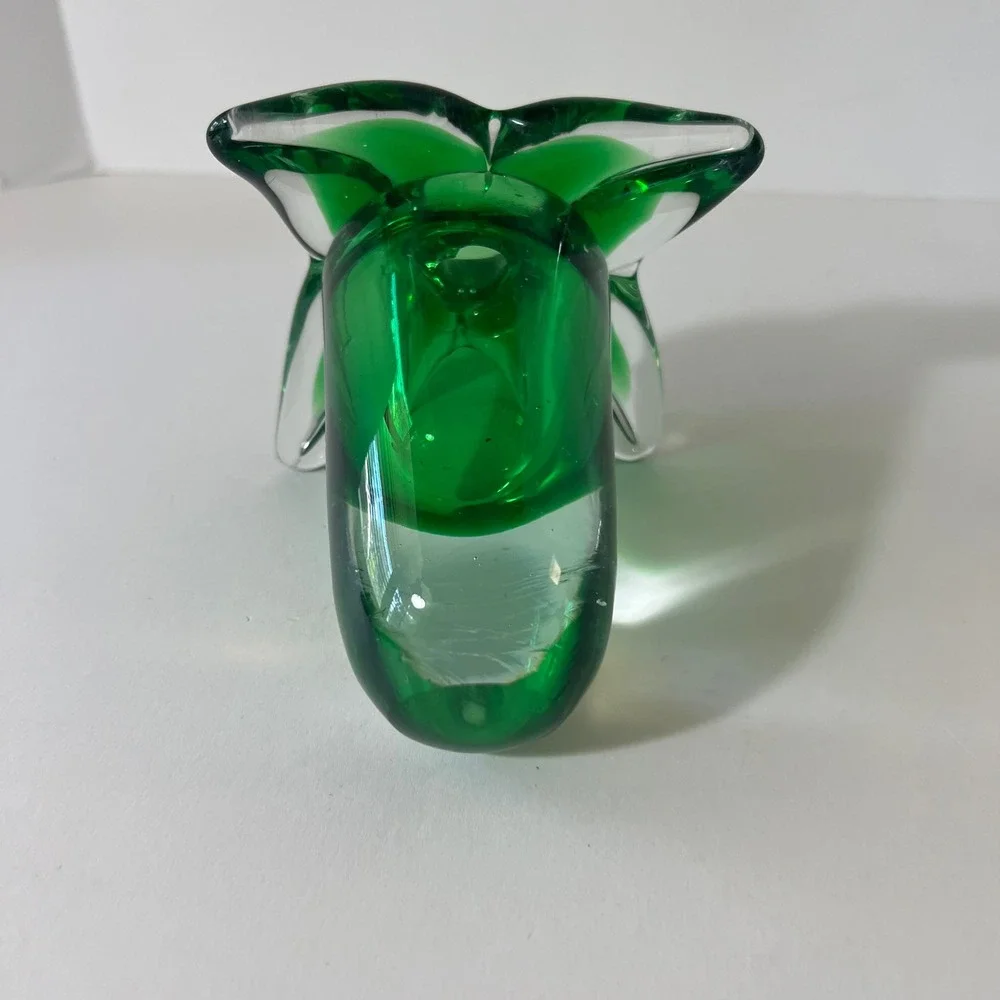 Vtg Emerald Green Handblown ArtGlass Hummingbird Hollow Tube Flower Paperweight‎